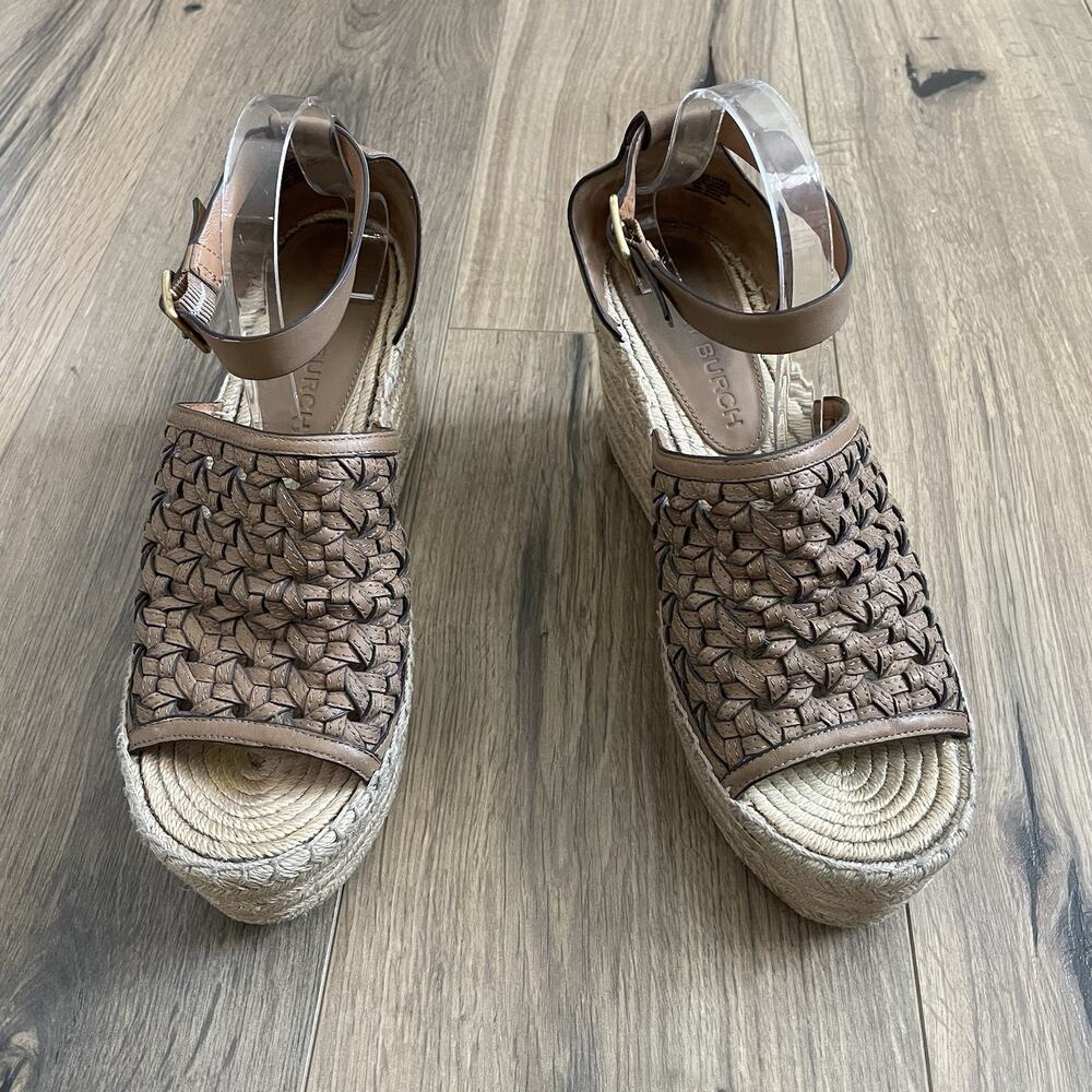 Tory Burch Basketweave Espadrille Wedge Platform Sandal 10.5 Almond Flour $348